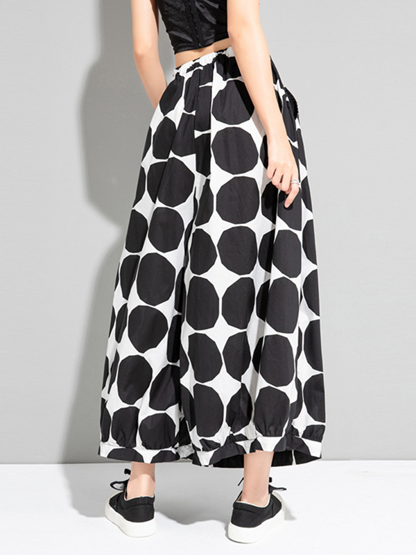 Urban White Black Polk-Dot Printed Wide Leg Pants