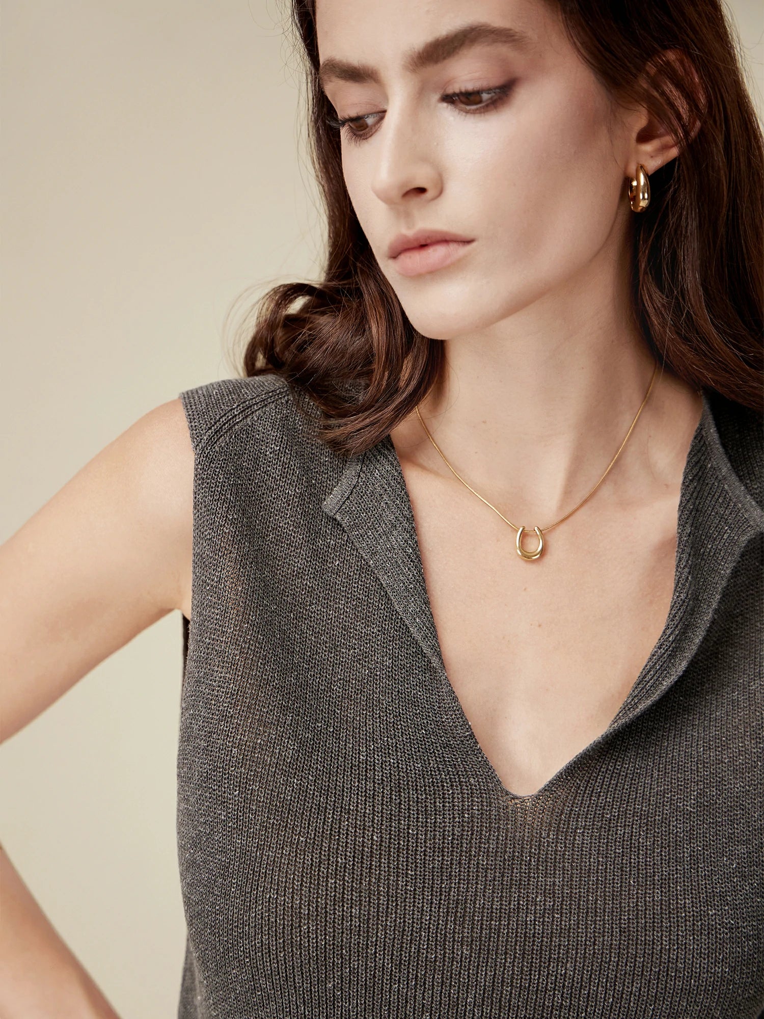 Linen & Lyocell Sleeveless Lapel Casual Tank