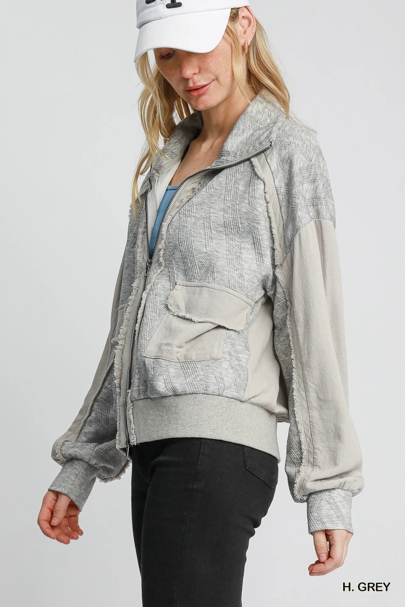 Two-Way Jacquard Zip-Up Jacket