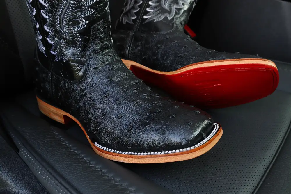 Men’s Black Ostrich Leather Boots — Square Toe