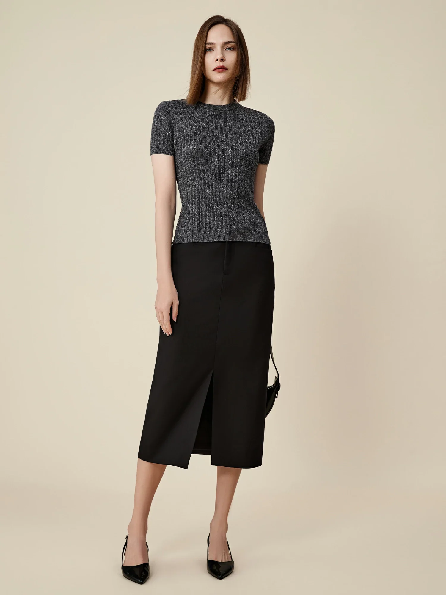 Wool Short Sleeve Sequin Knitted T-Shirt