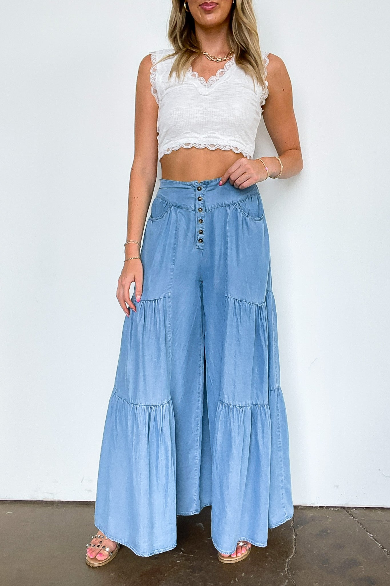 Tier Tempo Wide Leg Flowy Pants