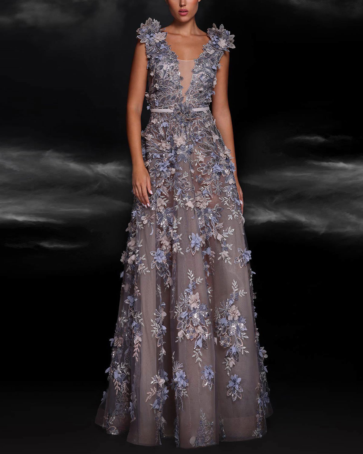 Blue Sequin Boucle Midi Dress