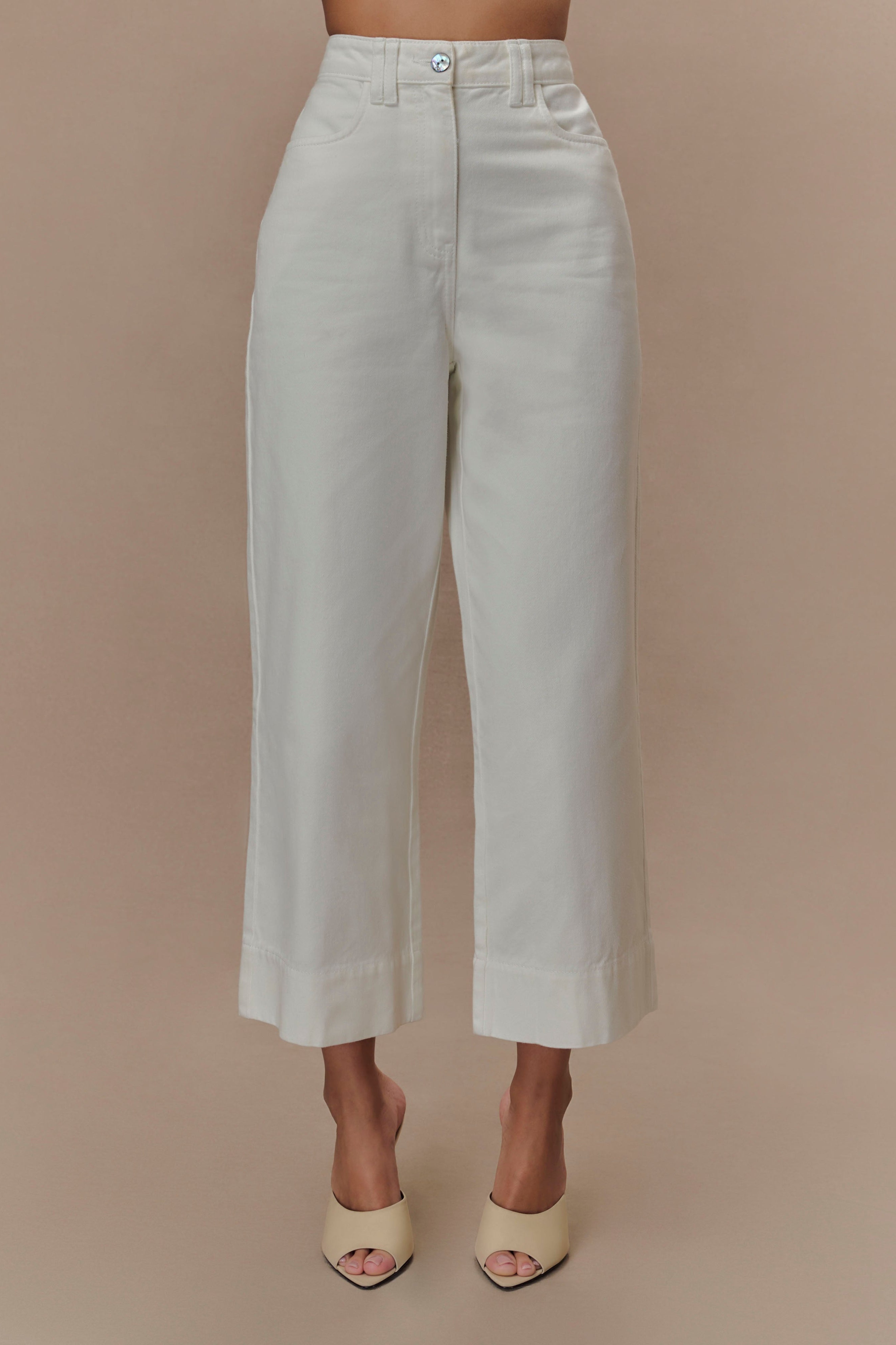 White Cropped Wide Leg Jeans