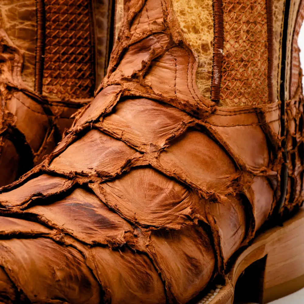 Tan Genuine Pirarucu Boots - Square Toe