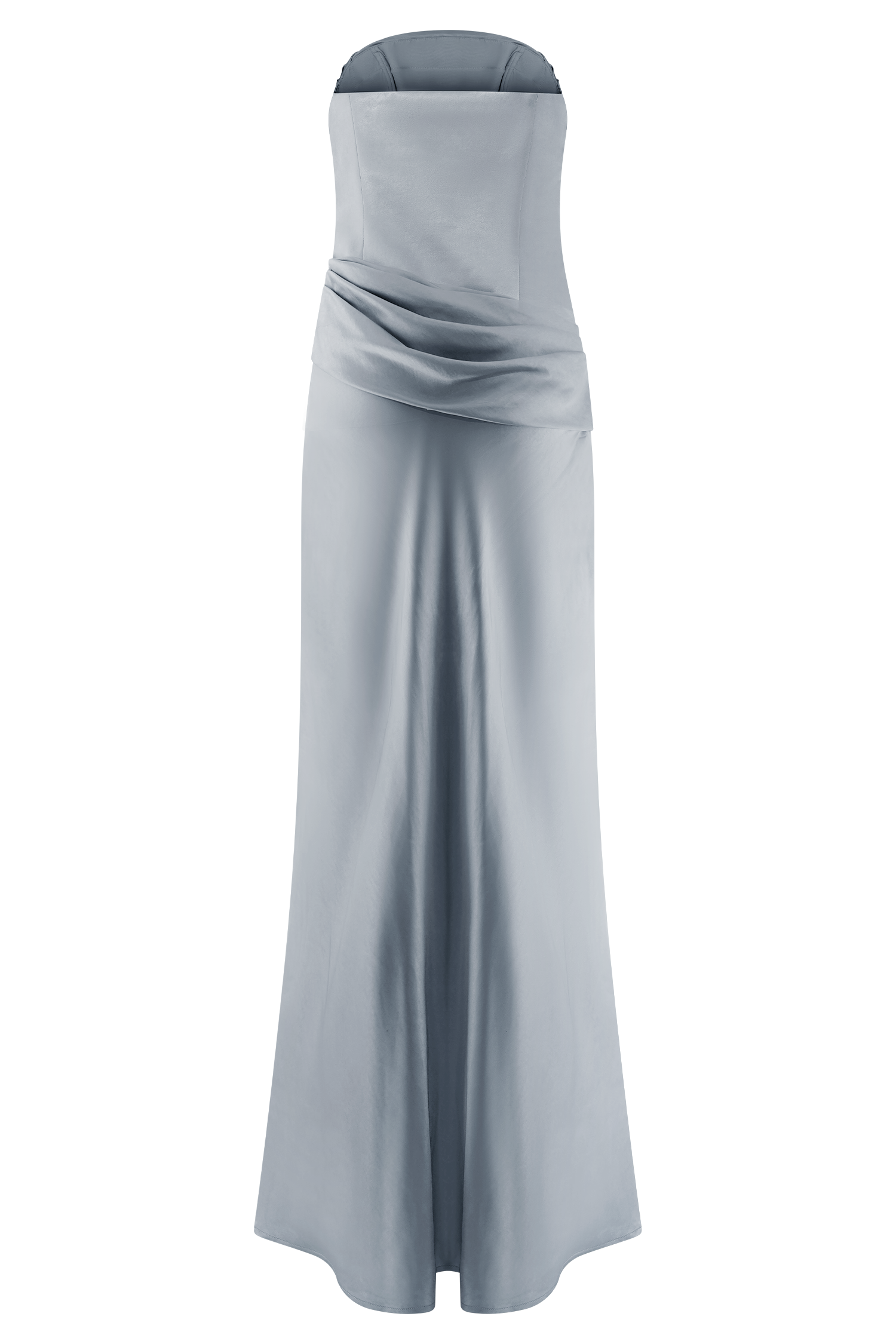 Blue Strapless Satin Maxi Dress