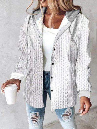 Urban Split Joint Color Block Women's Faux Wool Plaid Striped Jacket