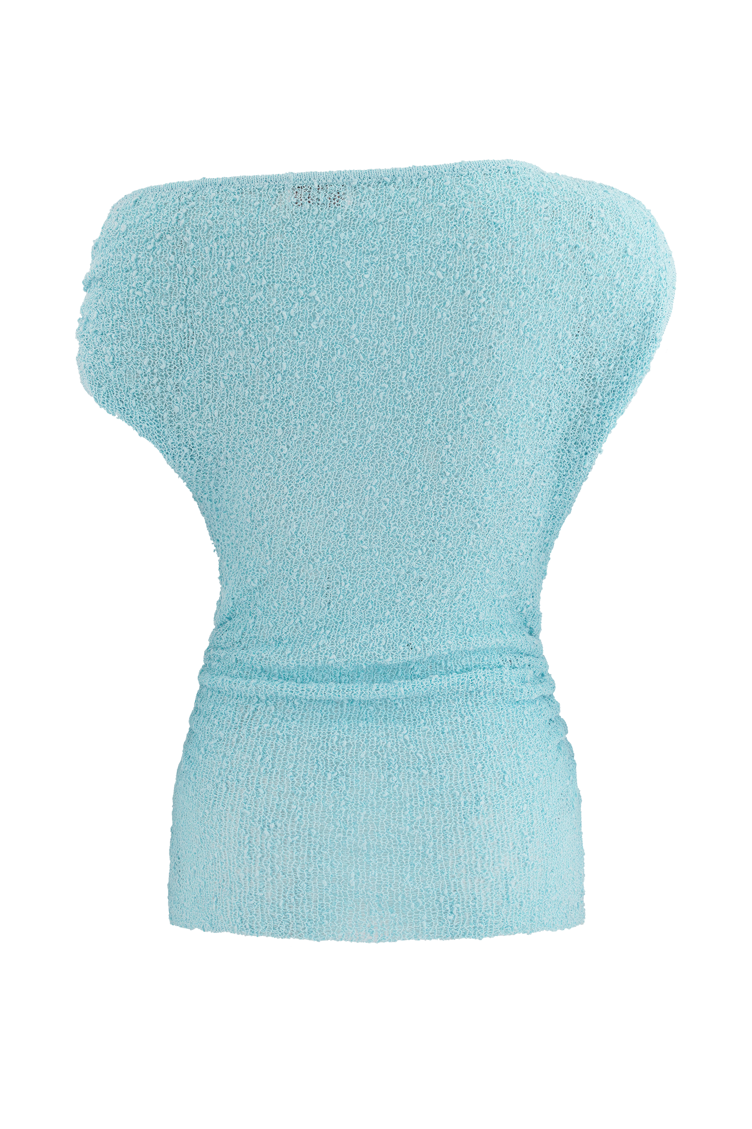 Blue Off Shoulder Boucle Knit Top