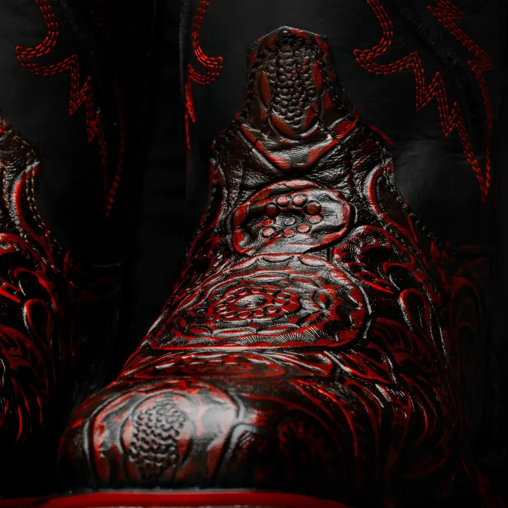 Black Cherry Hand-Tooled Leather Boots With 3D Lightweight Sole - Composite Toe