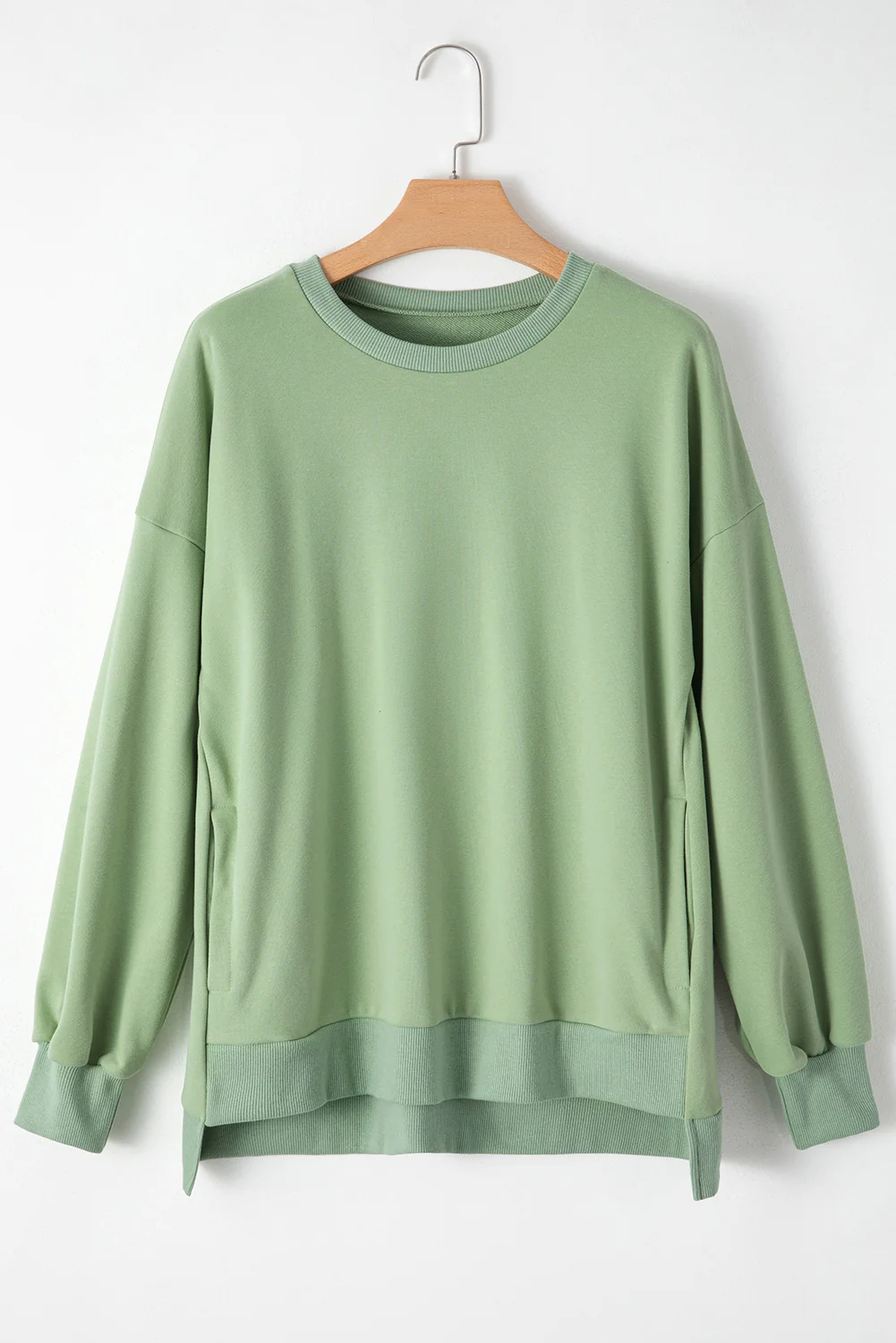Smoke Solid O Neck High Low Hem Pullover Sweatshirt