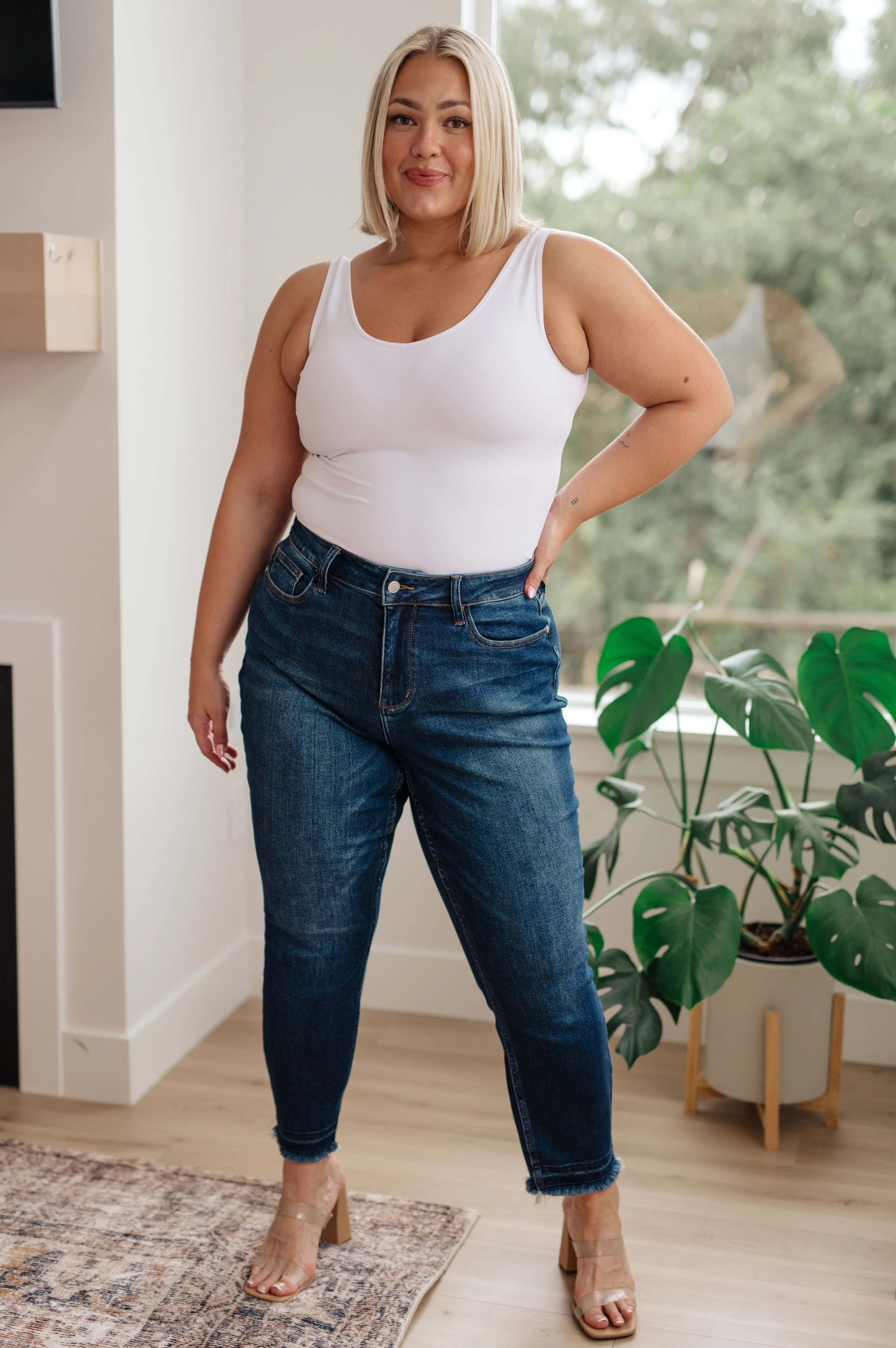 Blue Phillipa High Rise Release Hem Slim Jeans