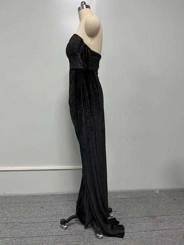 Flower Lace Mesh One-Shoulder Short Sleeves Evening Mermaid Maxi Dresses