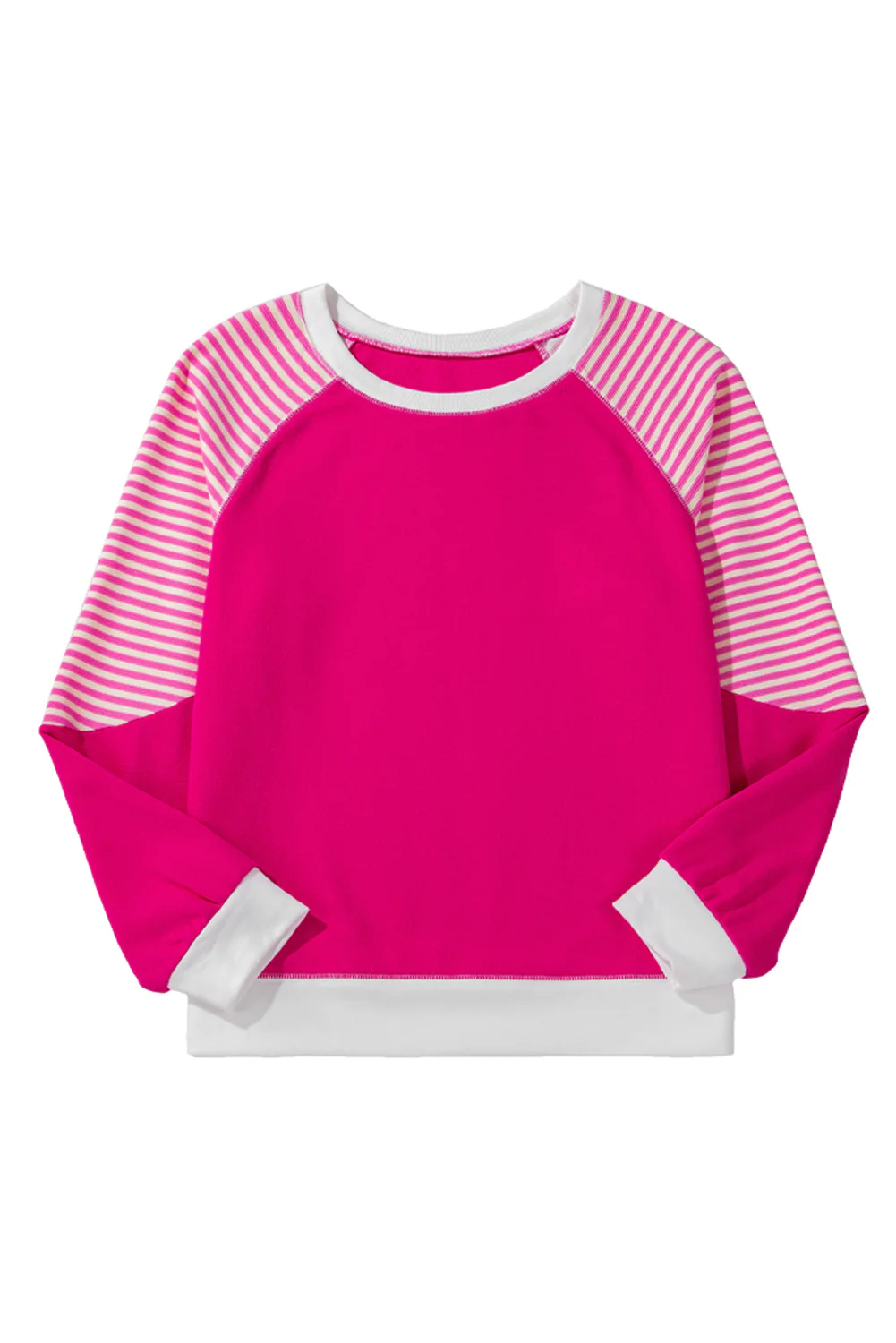 Strawberry Striped Patchwork Crew Neck Raglan Sleeve Top