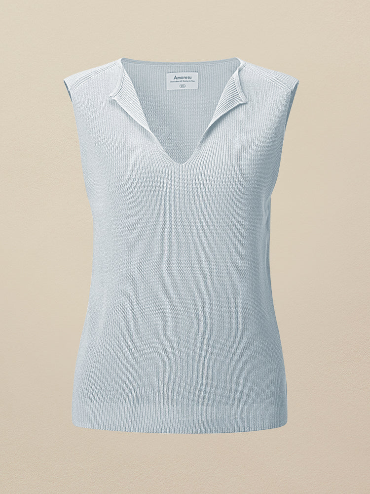 Linen & Lyocell Sleeveless Lapel Casual Tank