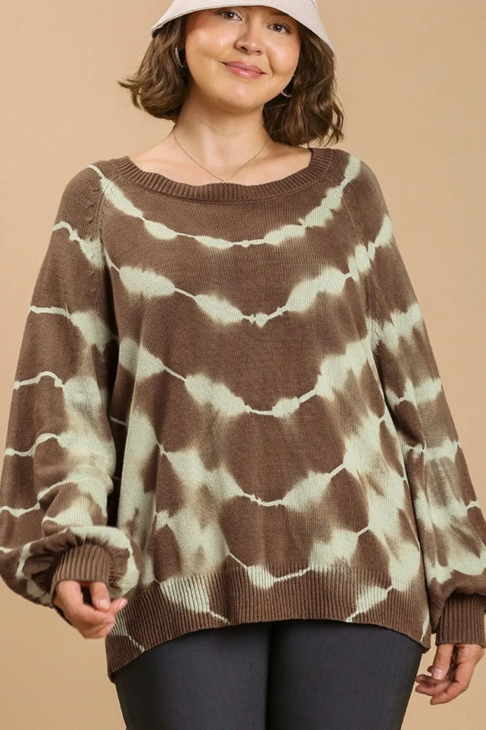 Full Size Ribbed Hem Tie Dye Round Neck Sweater Plus Size