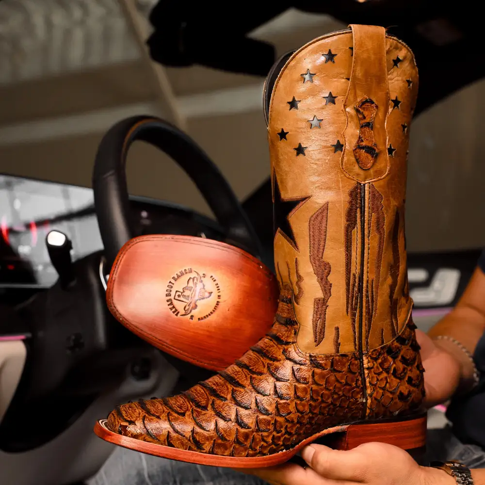 Honey Cognac Python Leather Boots - Square Toe