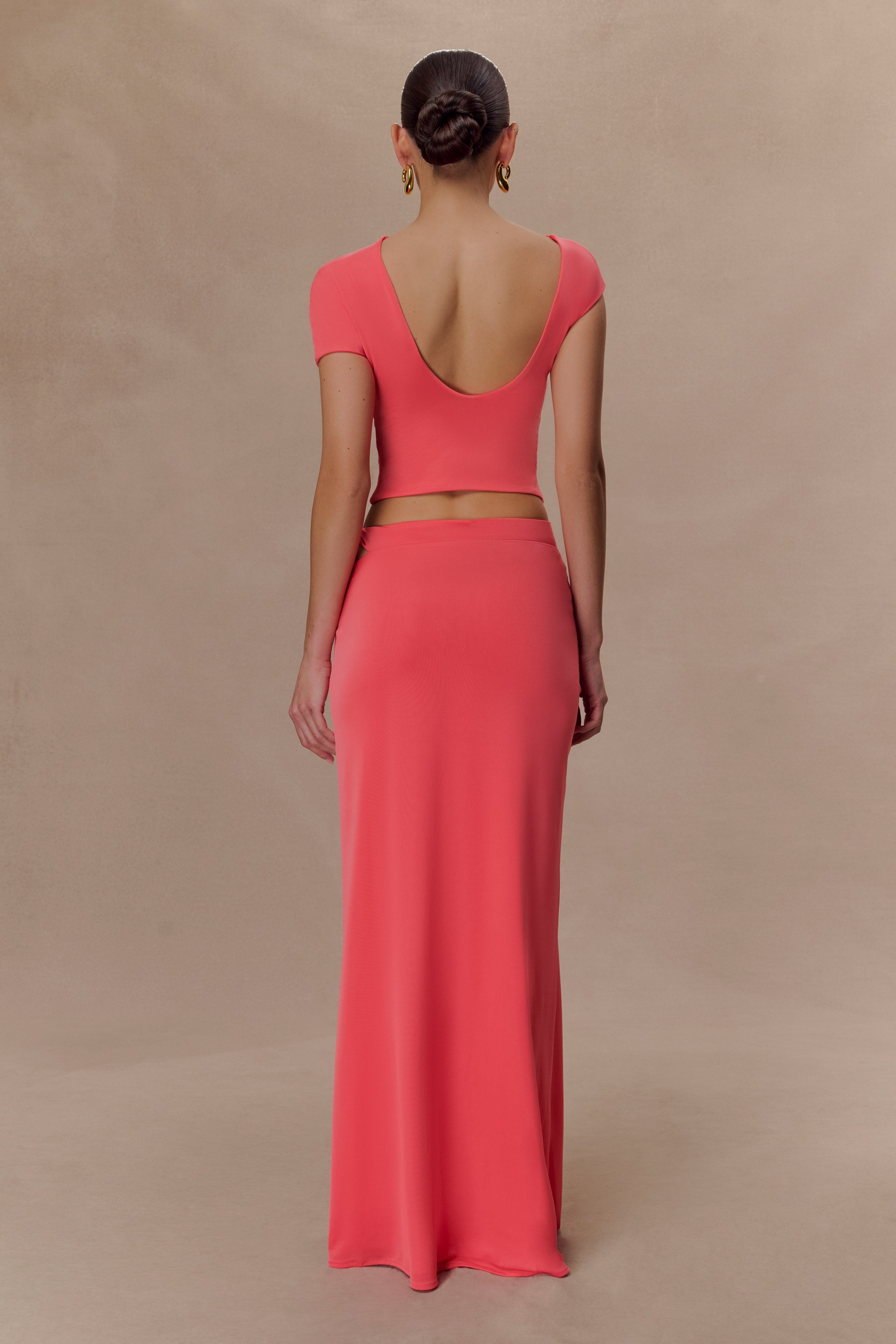 Coral Slinky Twist Midi Skirt