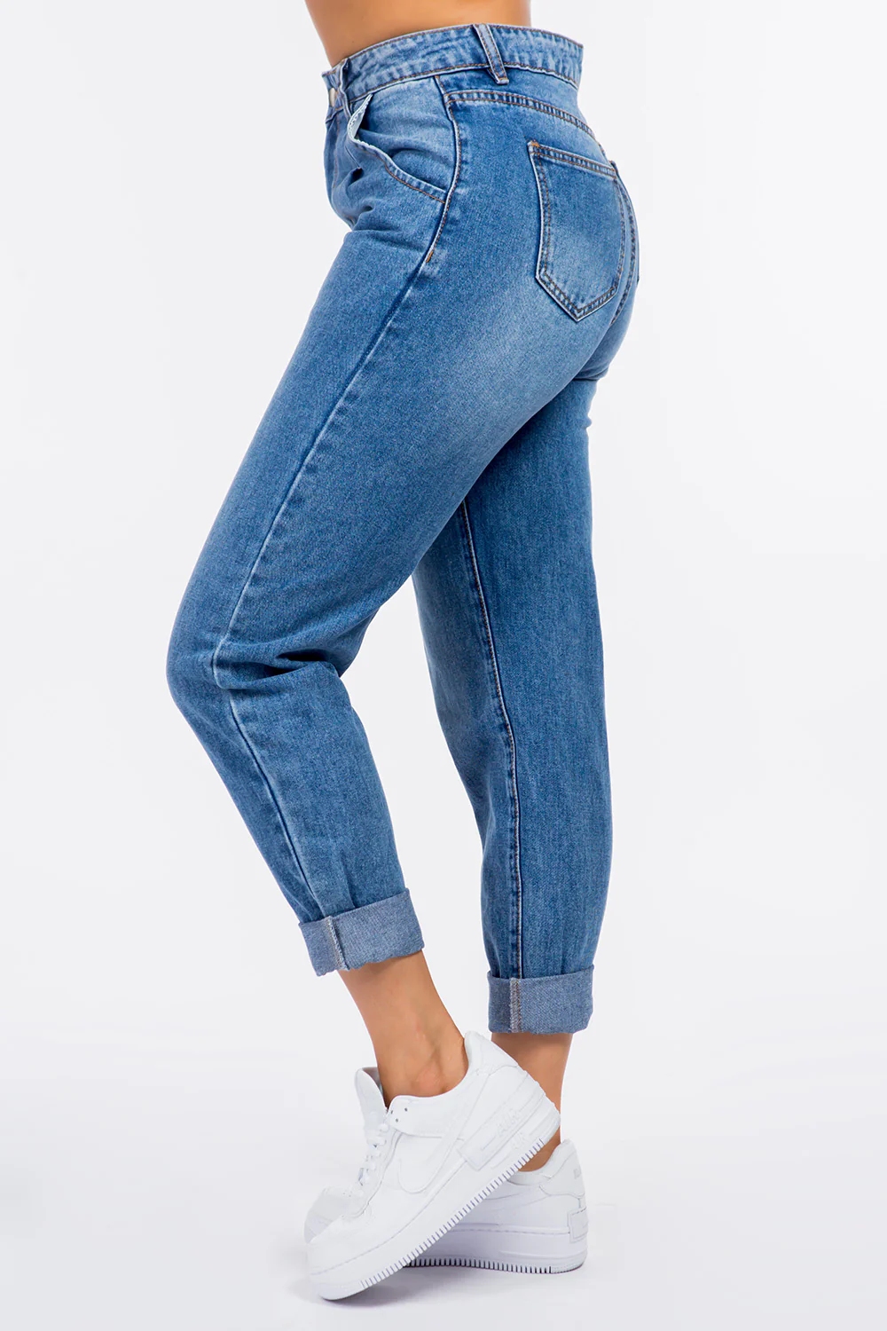 High Waist Pleated Waist Mom Jeans