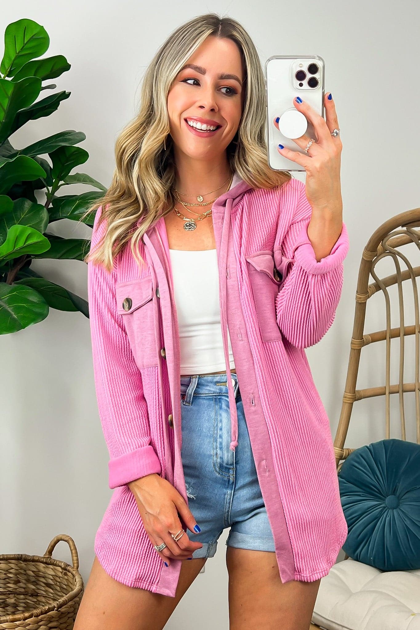 Saturday Satisfaction Ribbed Hooded Shacket