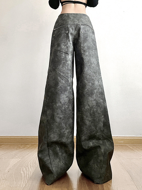 High-Waisted Split-Joint Zipper Loose Wide Leg Trousers Pants