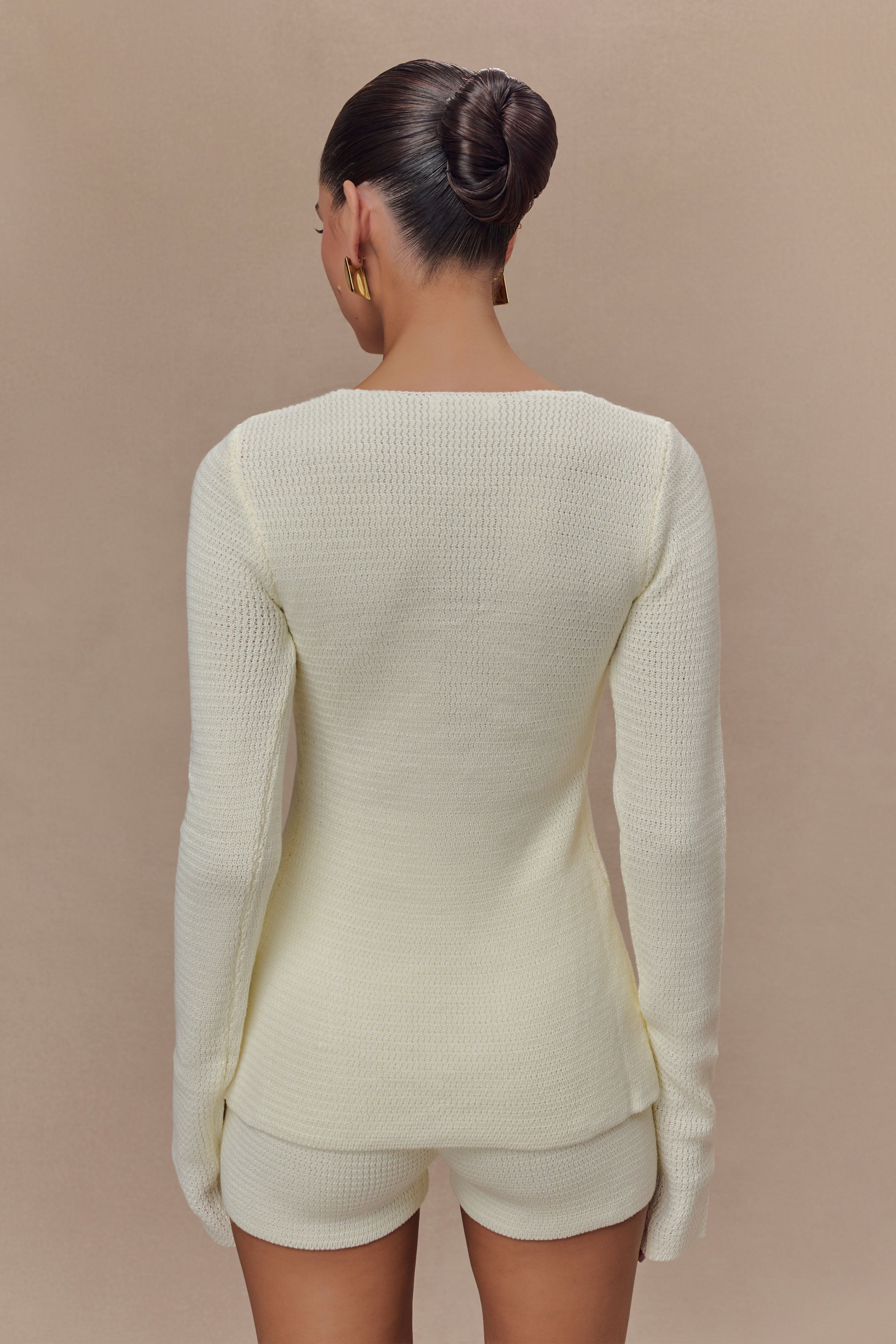 Ivory Knit Tie Long Sleeve Top