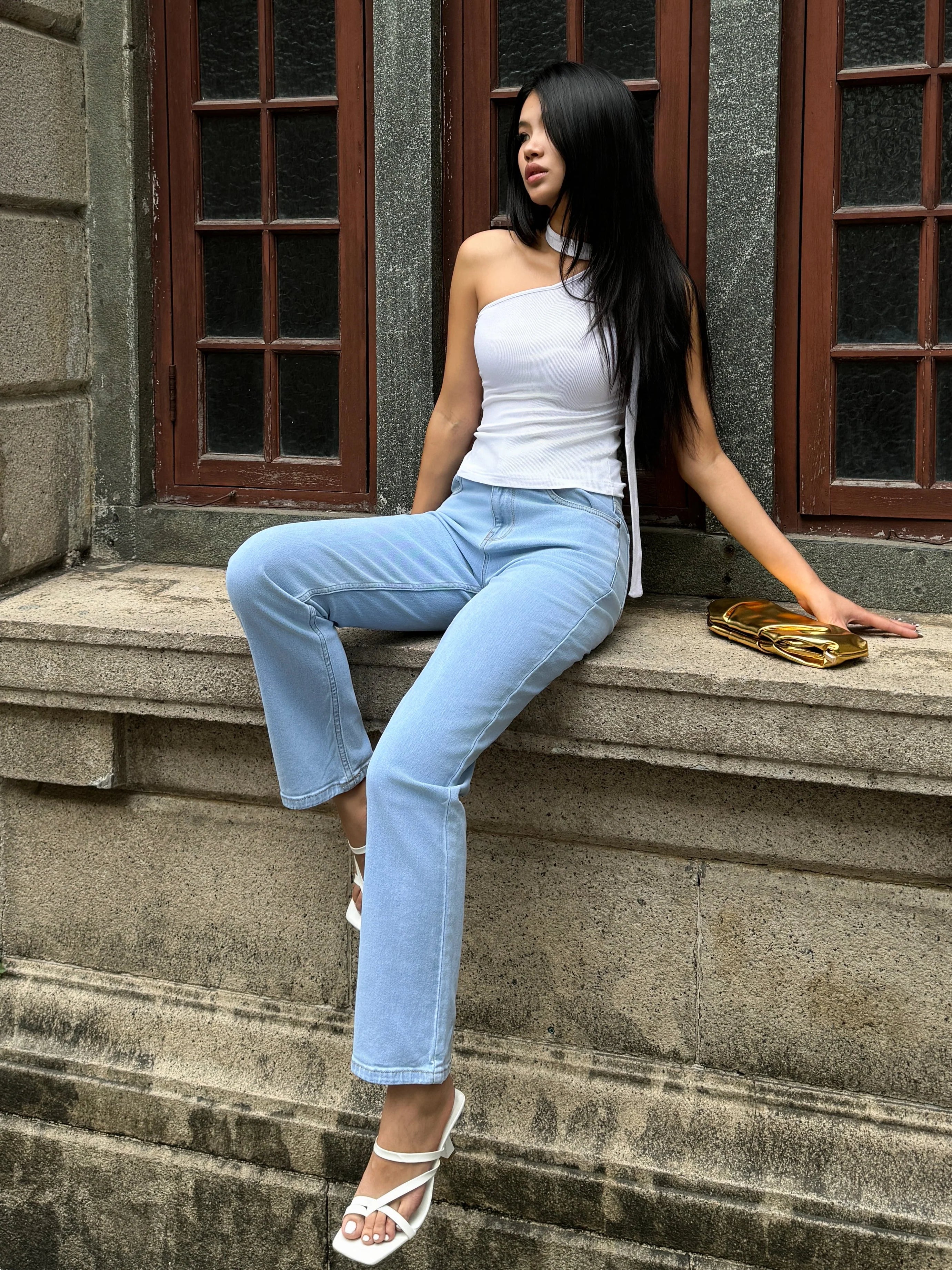 Wash Out Regular Blue Stretch Tailored Straight Leg Jeans