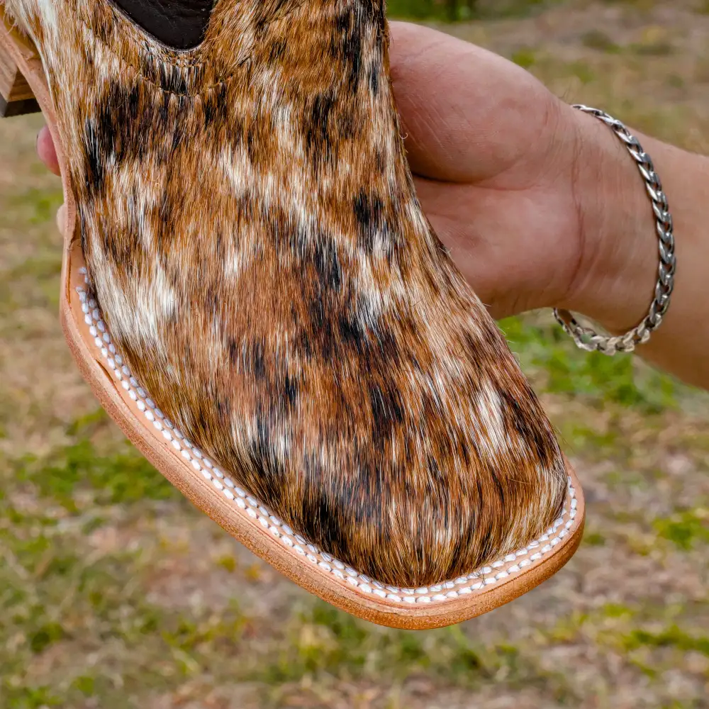 Genuine Brown Cowhide Leather Boots - Square Toe