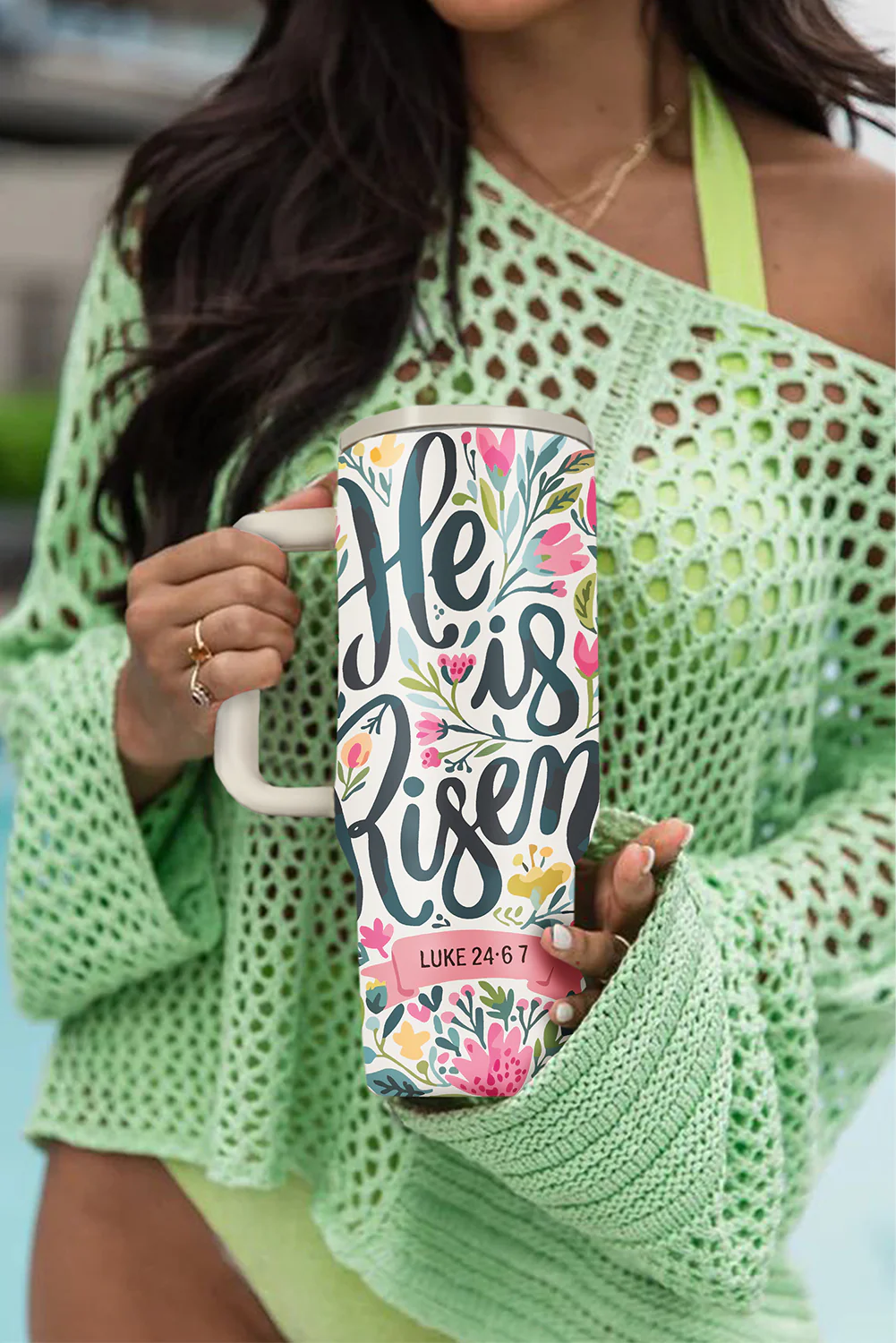 White He Is Risen Flower Print Stainless Steel Tumbler 40oz