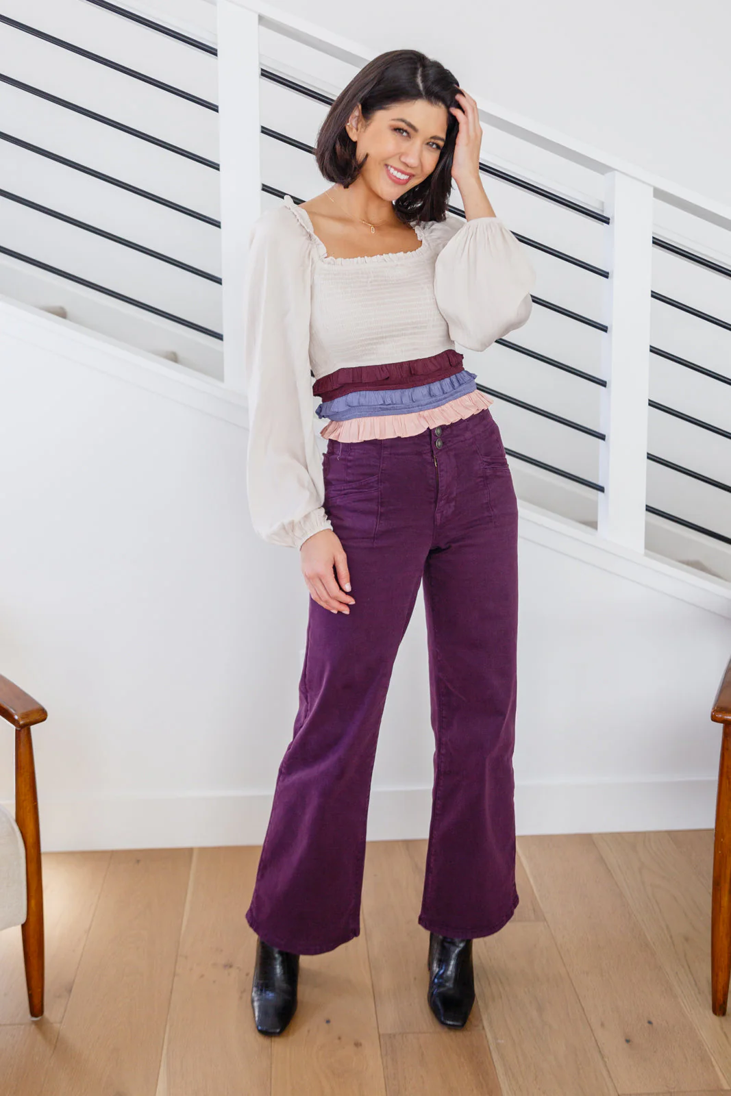 High Rise Wide Leg Jeans in Plum