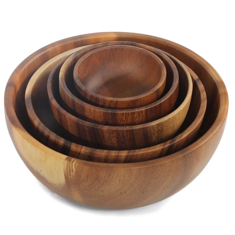 Wooden Salad Bowl, Solid Hardwood Salad Mixing Bowl Set, Wood Serving Bowl Spoon Fork for Fruits Vegetables Decoration