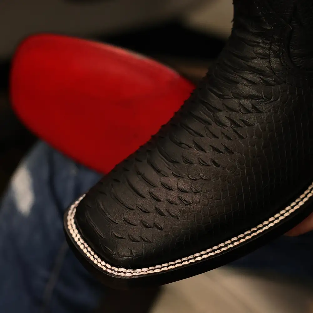 Black Python Leather Boots - Square Toe