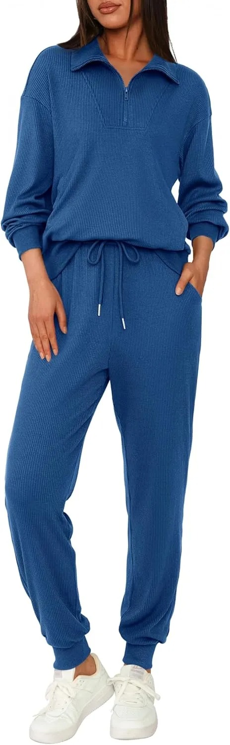 Women's Long Sleeve Half Zip Sweatshirt Sweatpants Lounge Set Sweatsuits with Pockets