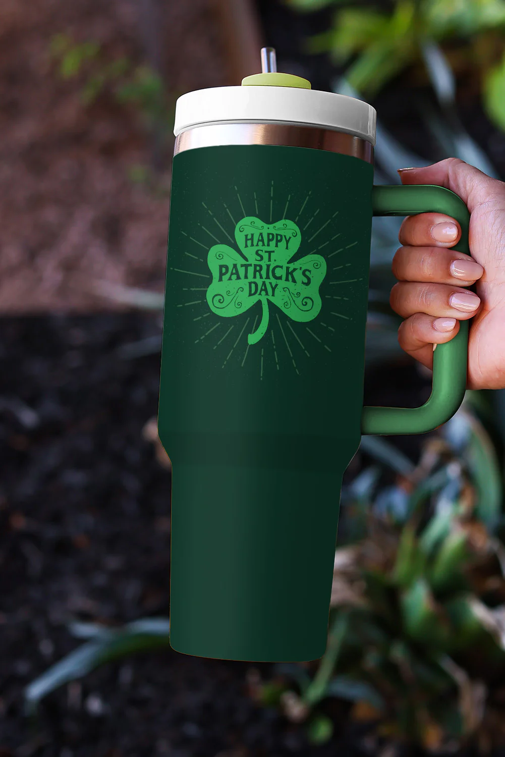 Dark Green HAPPY ST PATRICKS DAY Clover Printed Tumbler 40oz