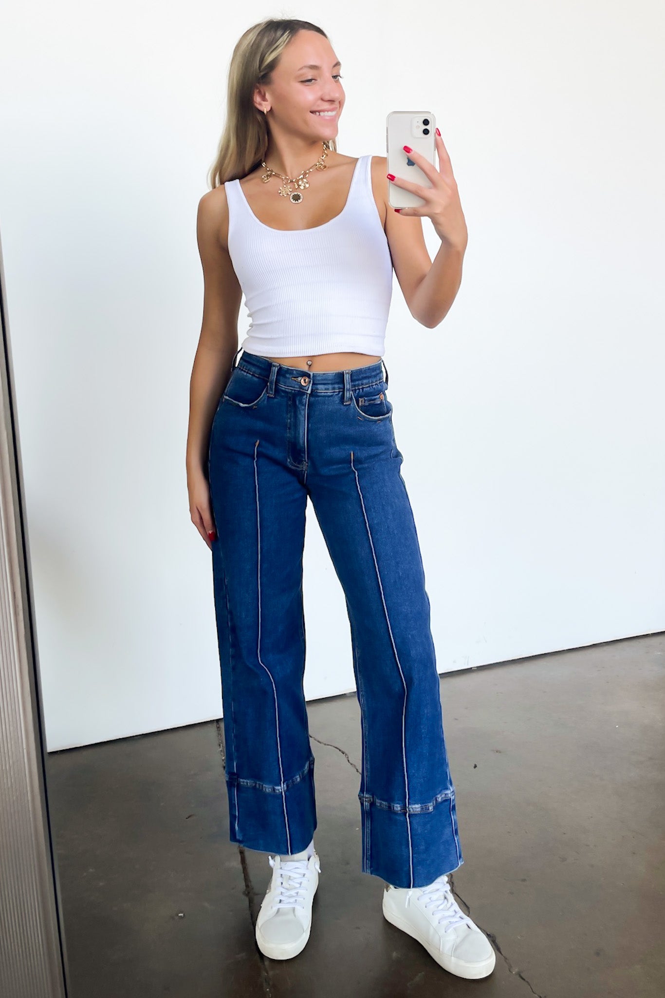 Mid Rise Crop Pleated Jeans