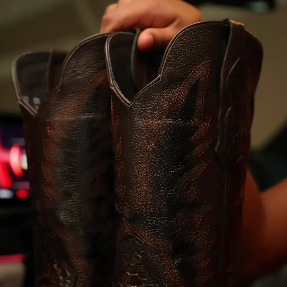 Cinnamon Brown Hand-Tooled Leather Boots — Square Toe