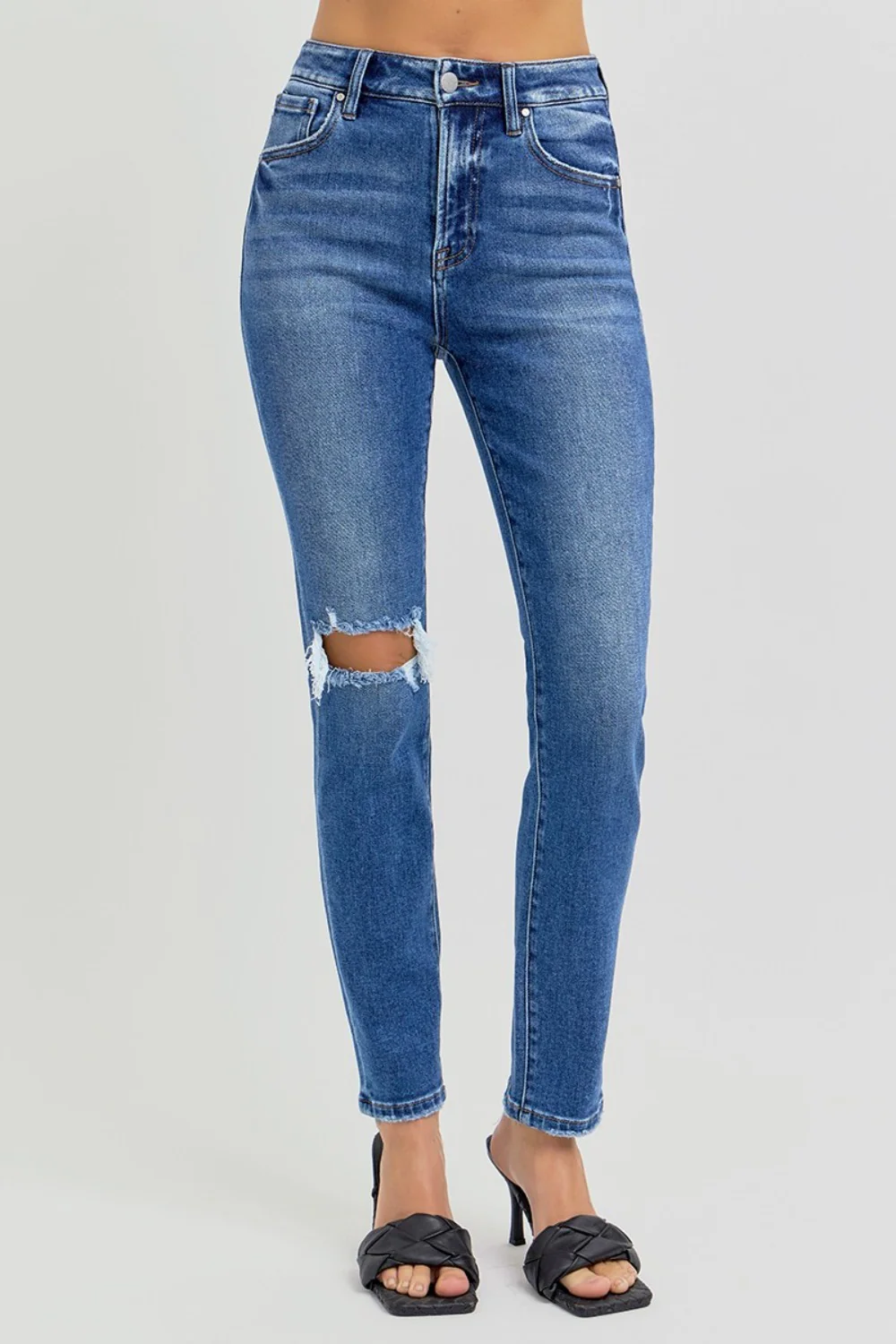 Full Size High Rise Ankle Skinny Knee Distressed Jeans