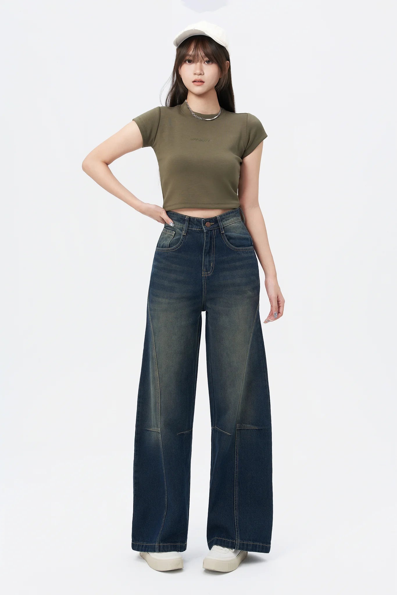 Bold Streak Pannel Wide Leg Jeans