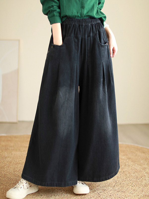 Elasticity Pleated Loose Wide Pants Jean Pants Bottoms Flared Trousers