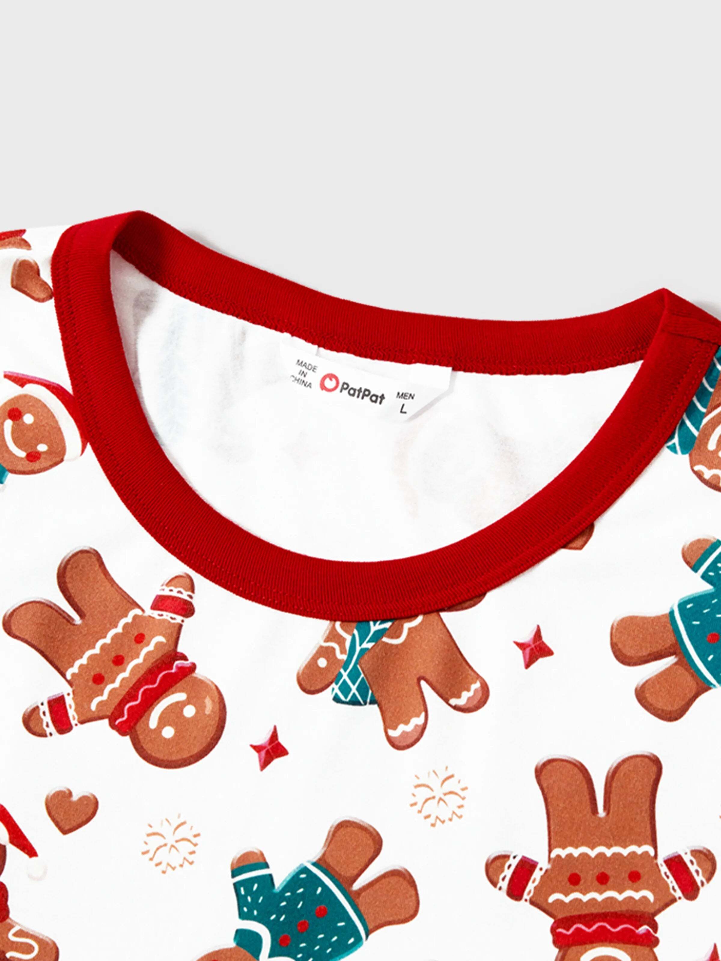 Christmas Family Matching Cartoon Gingerbread Man Allover Print Pajamas Sets with Christmas Socks White