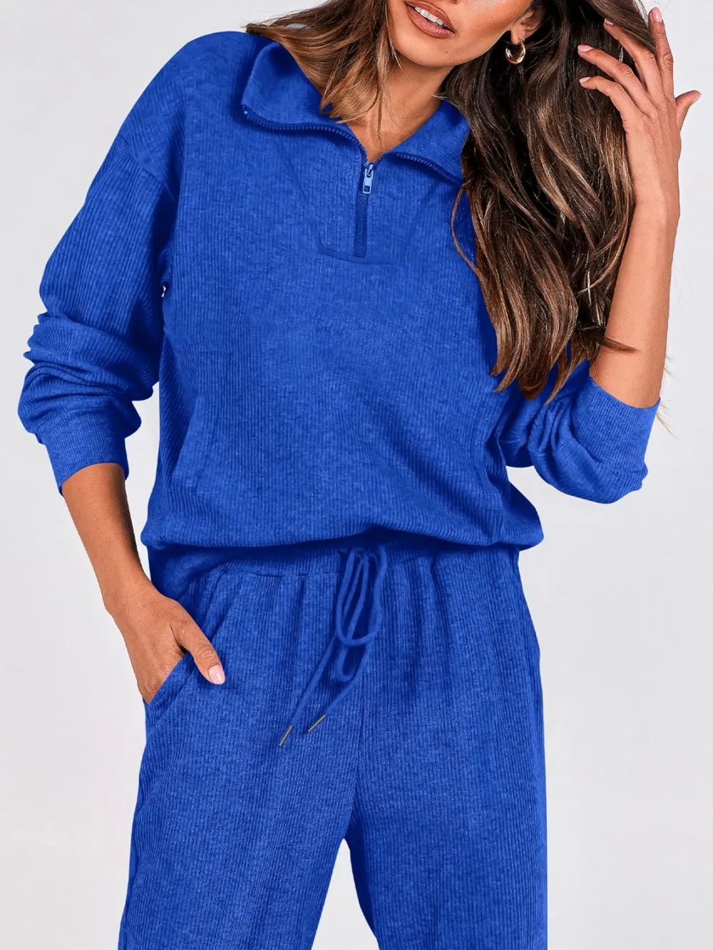 Women's Long Sleeve Half Zip Sweatshirt Sweatpants Lounge Set Sweatsuits with Pockets
