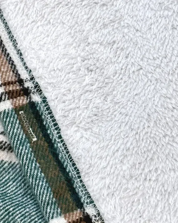 Plaid Pattern Long Sleeve Shacket Button Down Fleece Lined Hooded Jackets Warm Coat