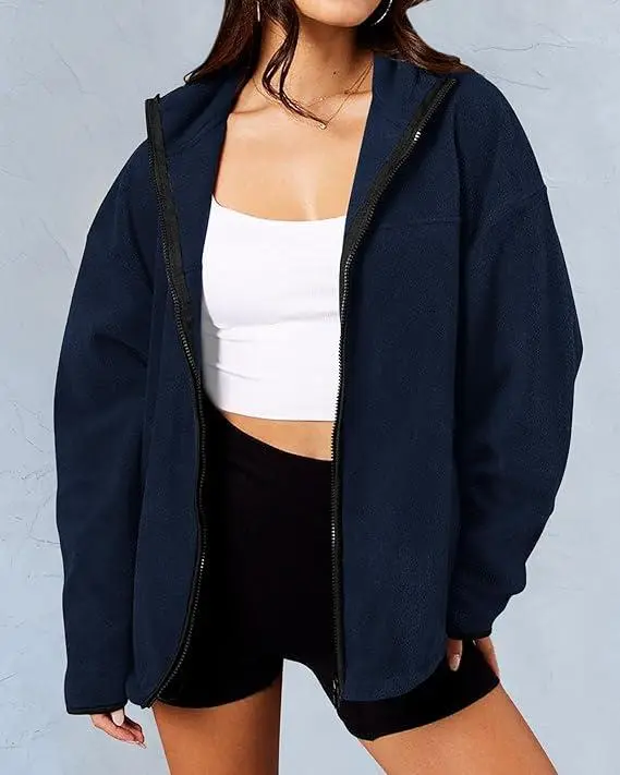 Women's Zip Up Baggy Basic Fleece Jacket