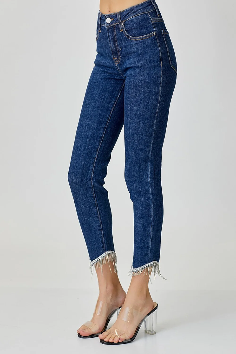 Full Size Embellished Mid Rise Crop Skinny Jeans