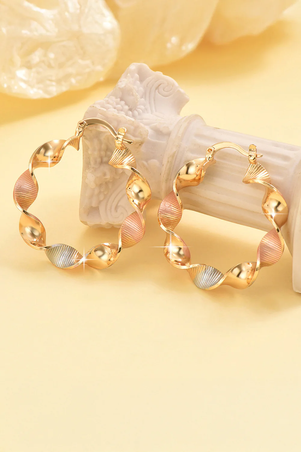 Gold Twisted Plated Alloy Hoop Earrings