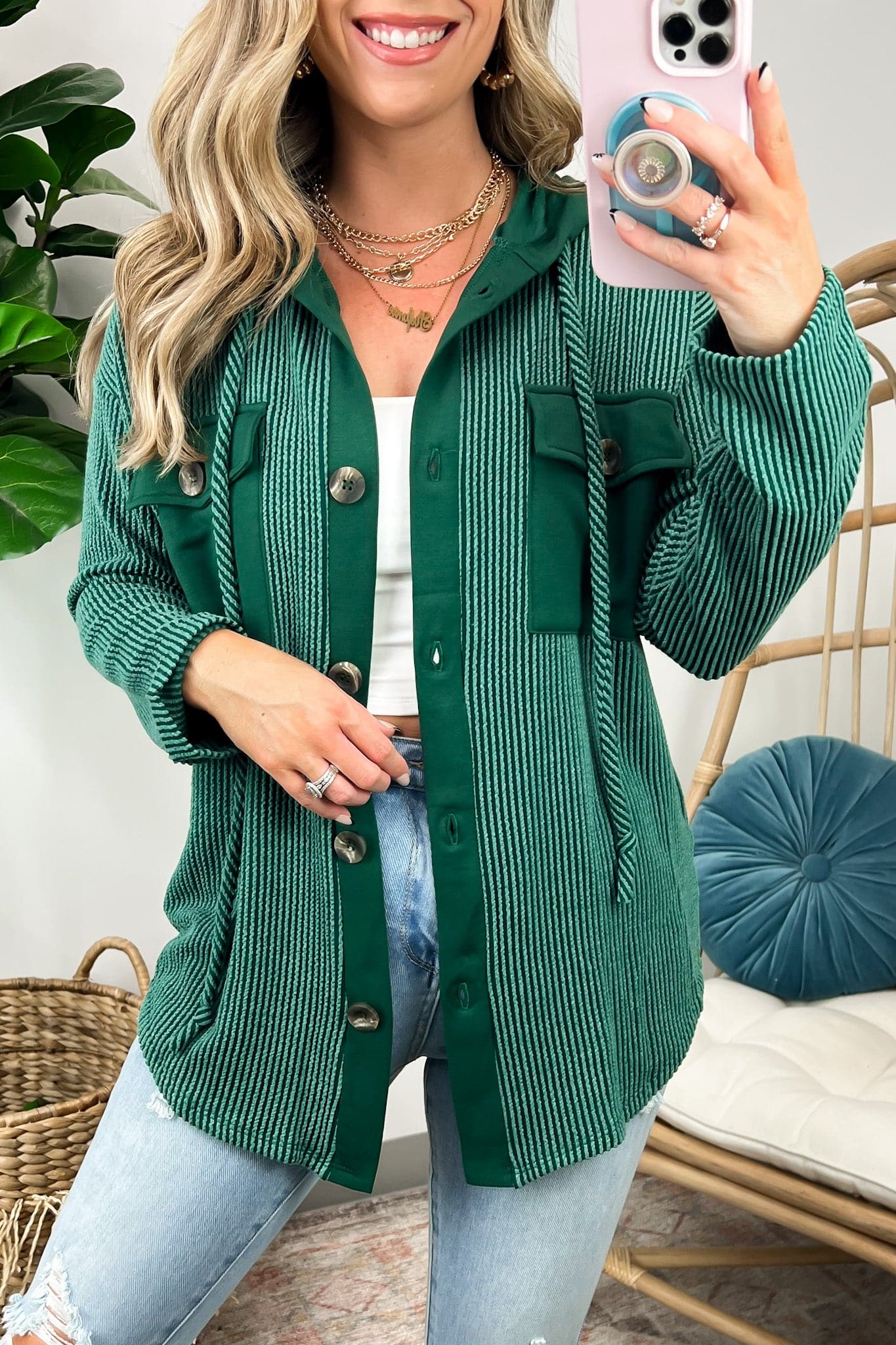 Saturday Satisfaction Ribbed Hooded Shacket