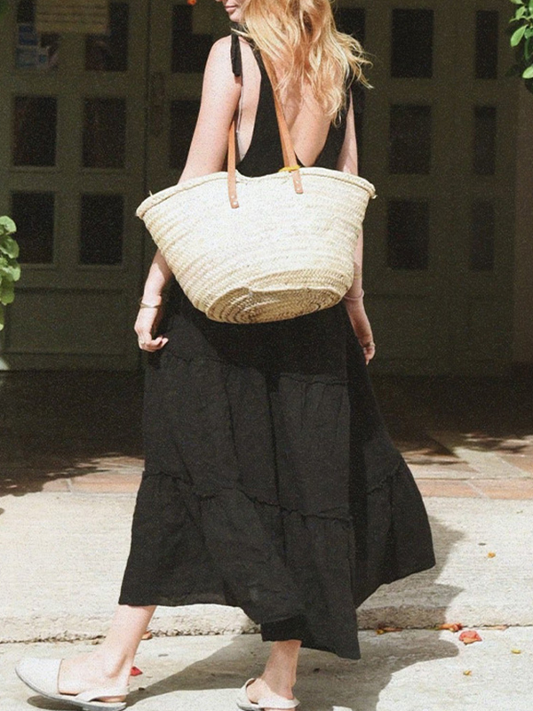 Solid Color Loose Sleeveless V-Neck Midi Dresses