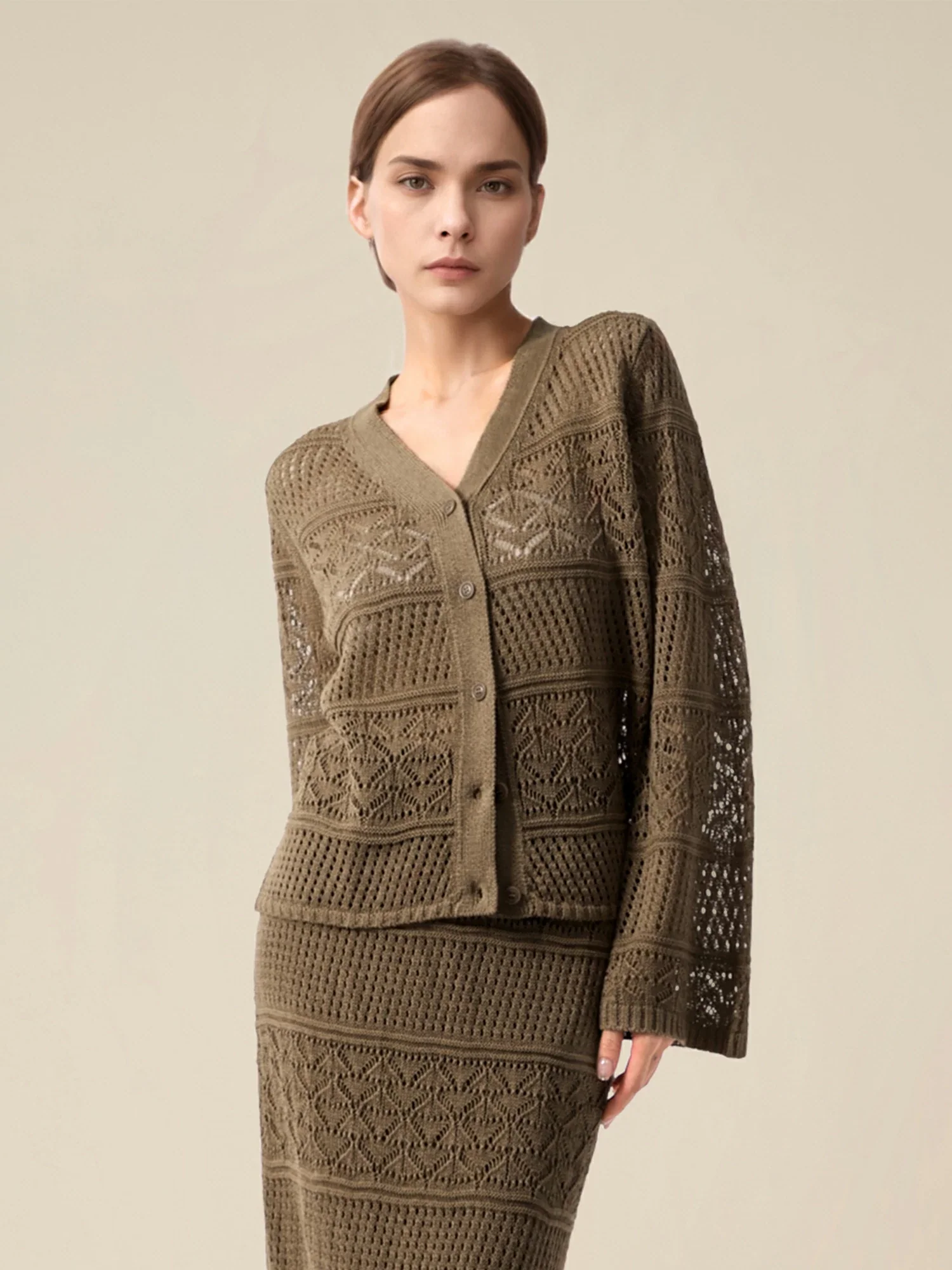 Lyocell & Silk V-Neck Flare-Sleeve Cardigan