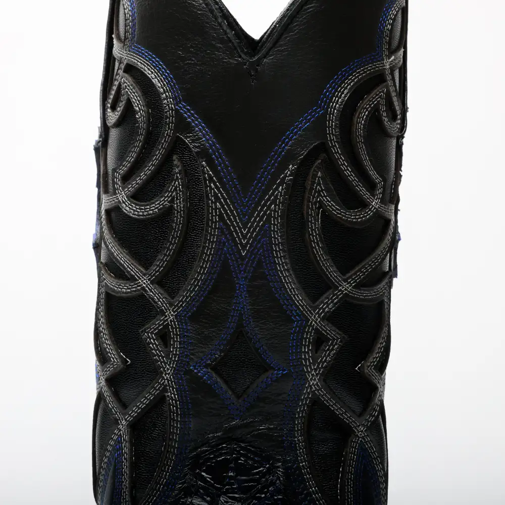 Black/Blue Pirarucu Leather Boots - Square Toe