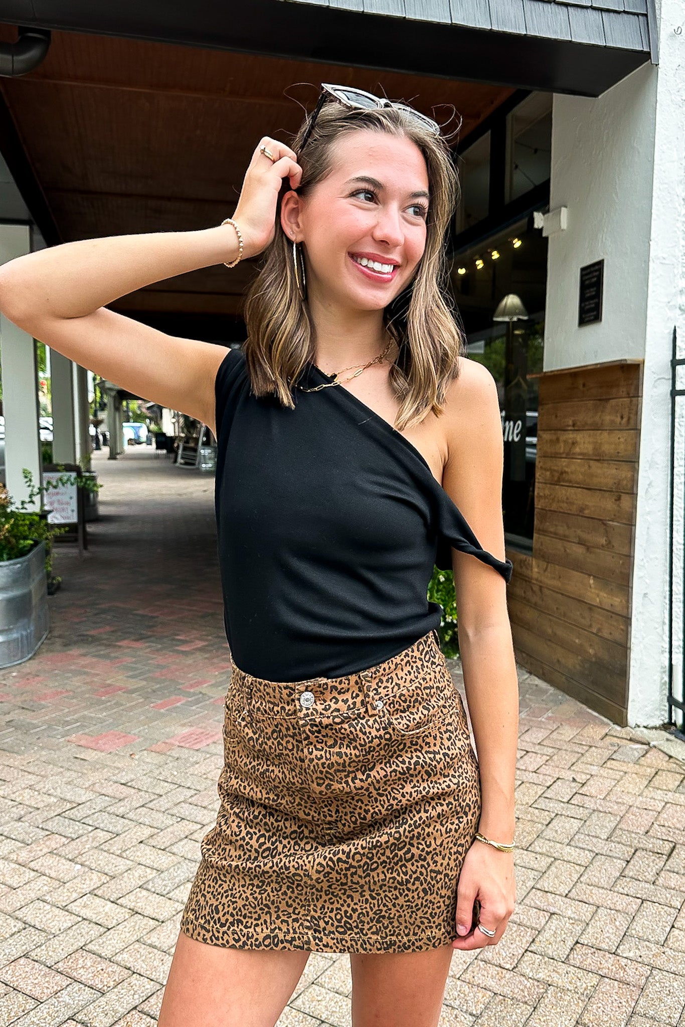 Animal Print Stretch Denim Mini Pencil Skirt