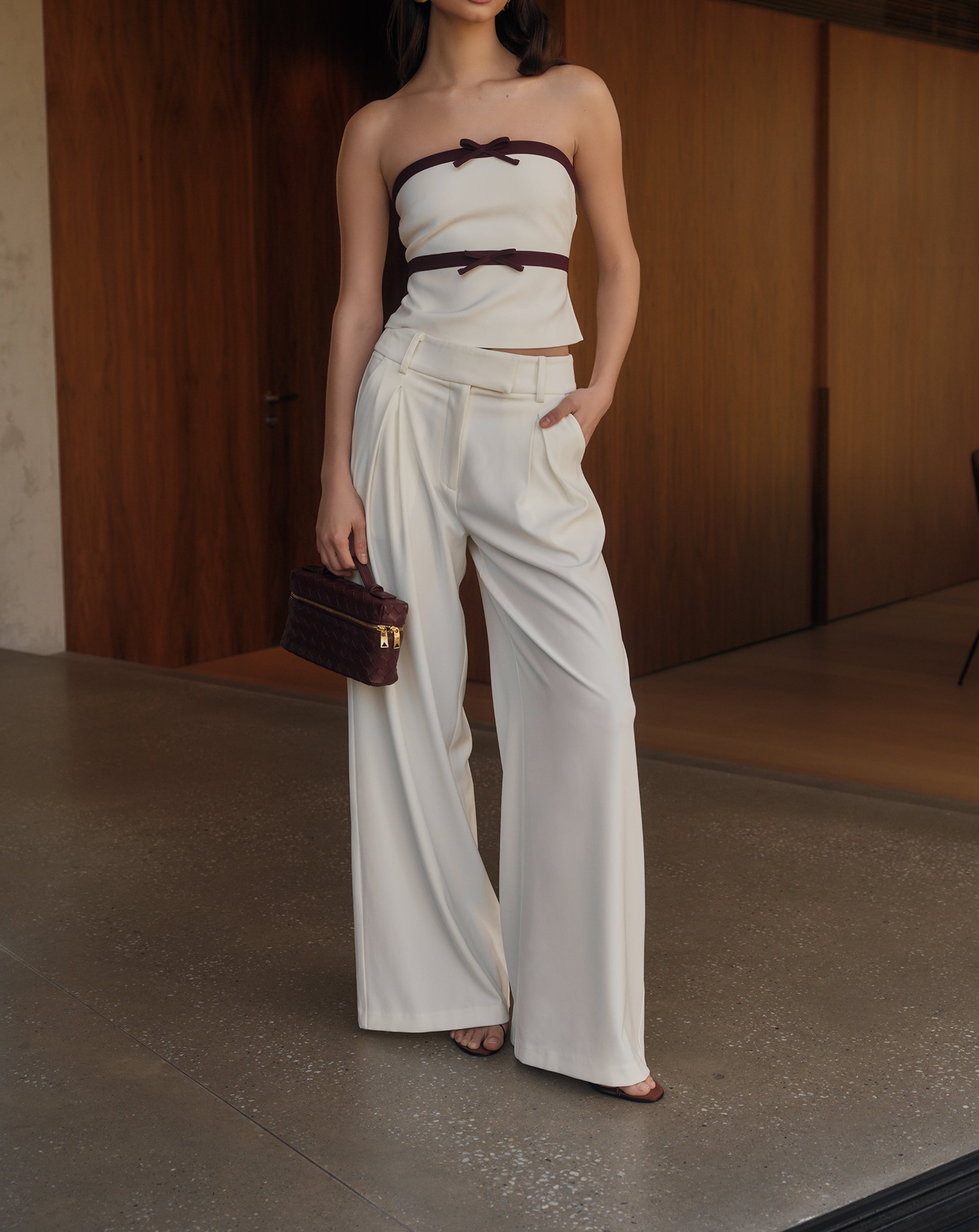 Ivory Pleated Wide Leg Pants